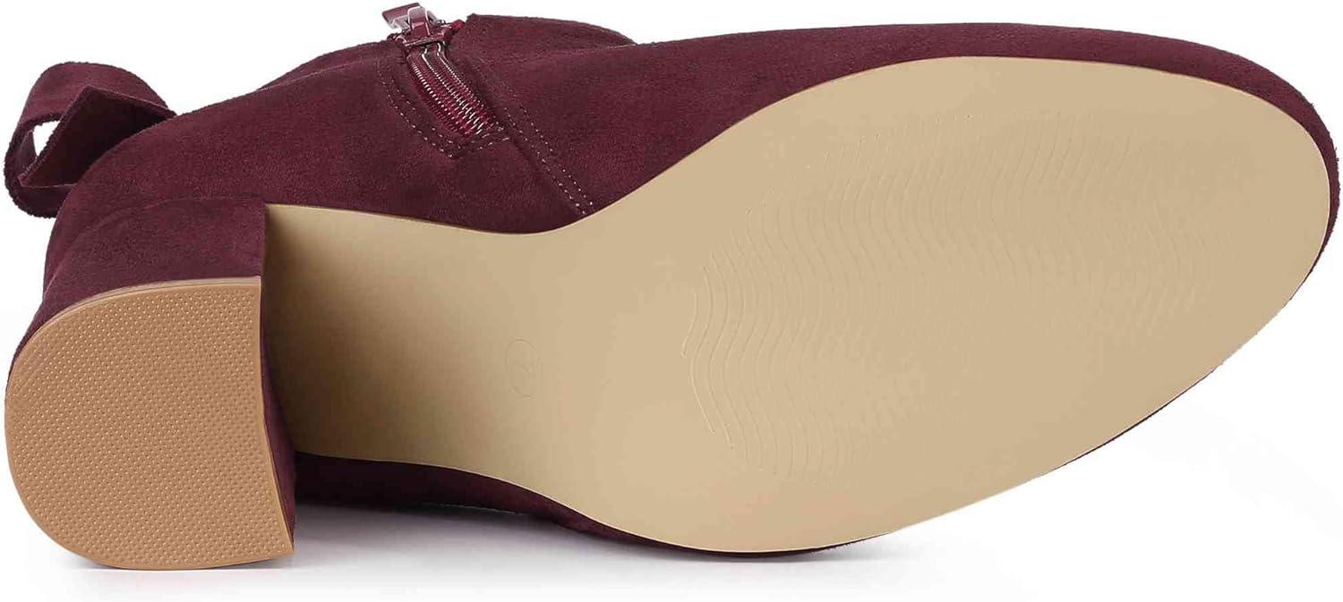 imageAllegra K Womens Round Toe Bow Decor Chunky Heel Ankle BootsBurgundy