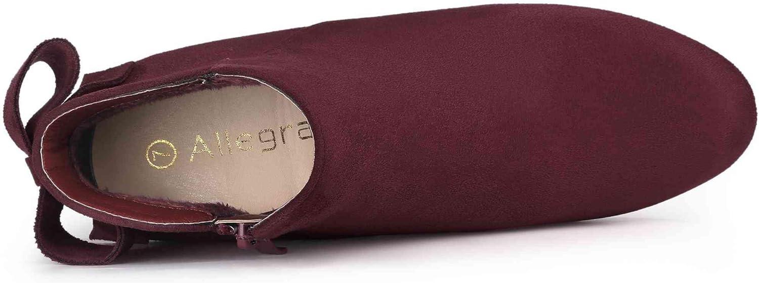 imageAllegra K Womens Round Toe Bow Decor Chunky Heel Ankle BootsBurgundy