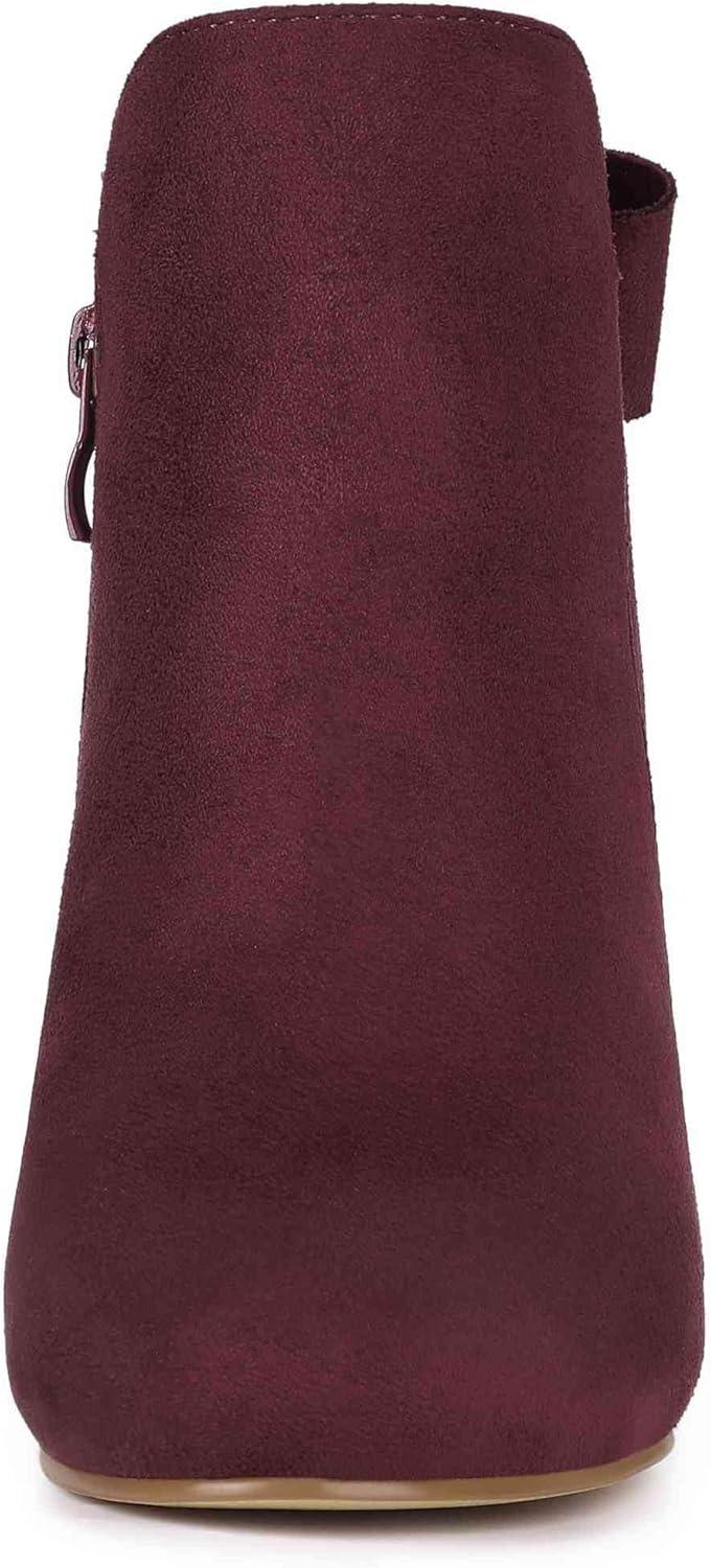 imageAllegra K Womens Round Toe Bow Decor Chunky Heel Ankle BootsBurgundy