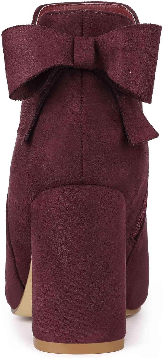 imageAllegra K Womens Round Toe Bow Decor Chunky Heel Ankle BootsBurgundy