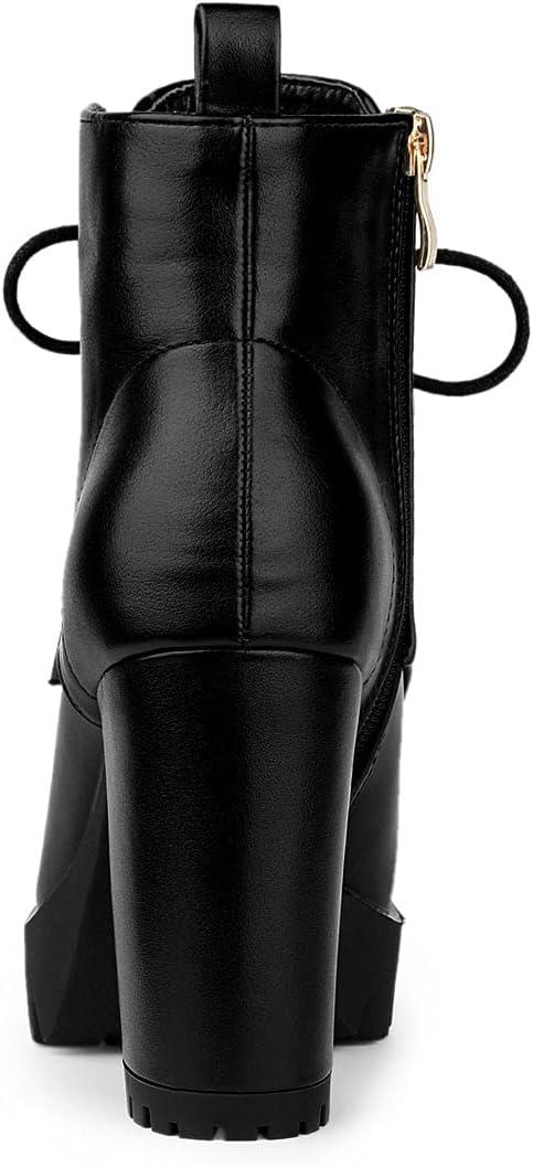 imageAllegra K Womens Round Toe Chunky Heel Lace Up Platform BootsBlack