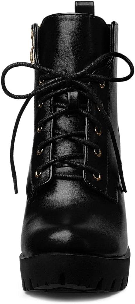 imageAllegra K Womens Round Toe Chunky Heel Lace Up Platform BootsBlack