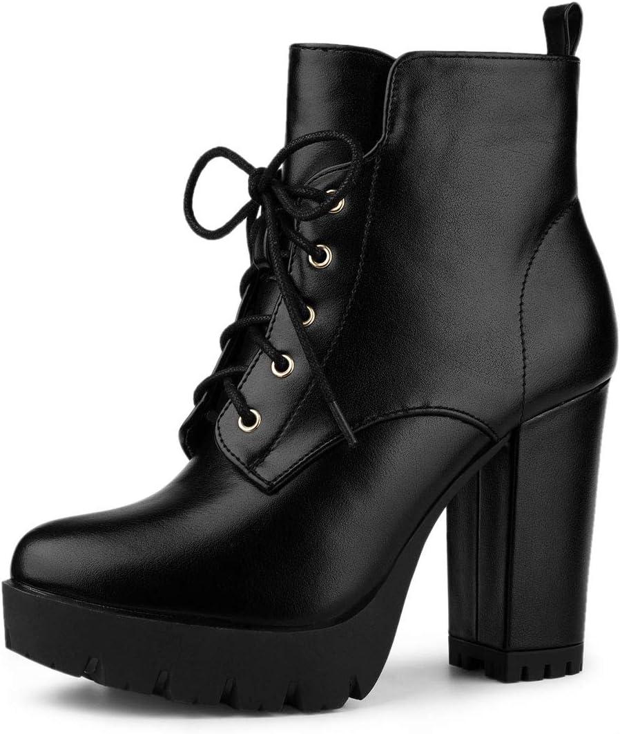 imageAllegra K Womens Round Toe Chunky Heel Lace Up Platform BootsBlack