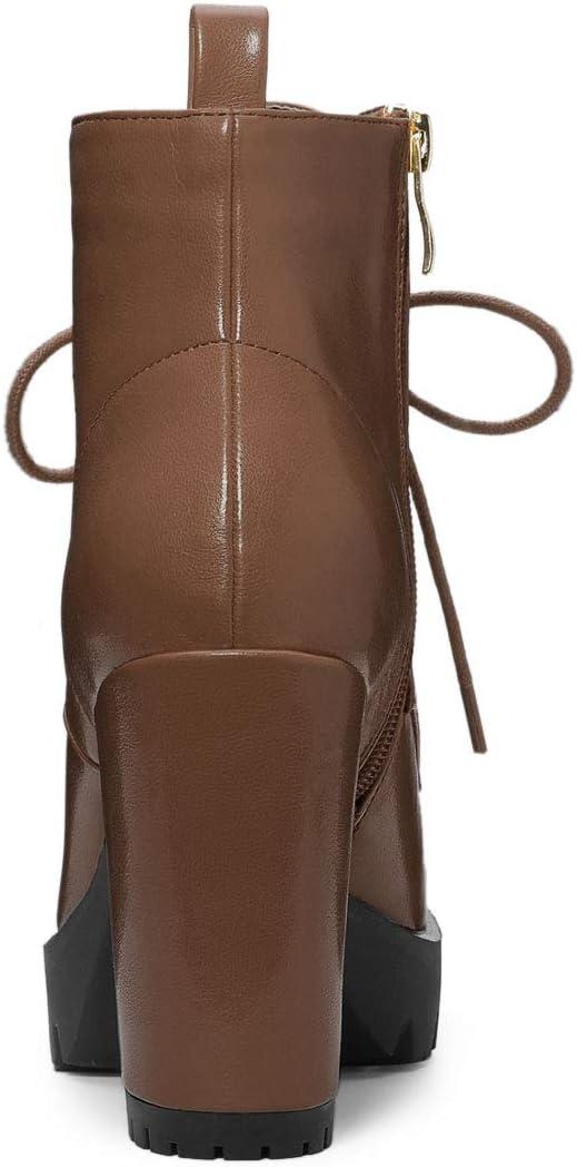 imageAllegra K Womens Round Toe Chunky Heel Lace Up Platform BootsBrown
