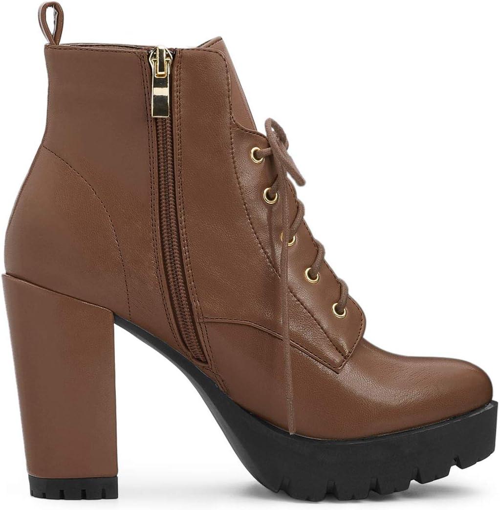 imageAllegra K Womens Round Toe Chunky Heel Lace Up Platform BootsBrown