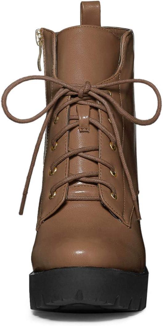 imageAllegra K Womens Round Toe Chunky Heel Lace Up Platform BootsBrown