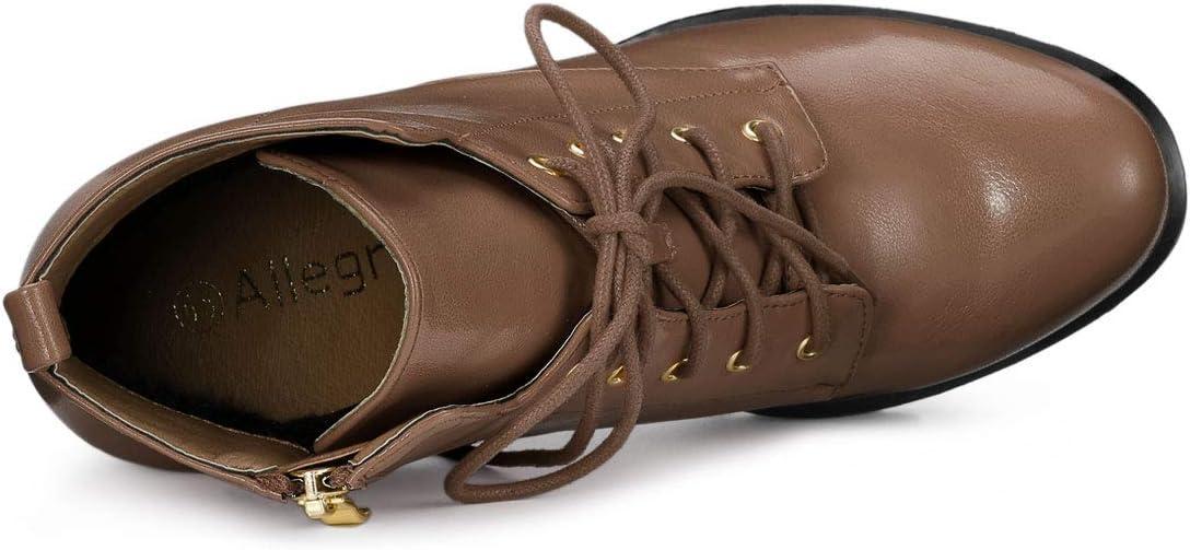 imageAllegra K Womens Round Toe Chunky Heel Lace Up Platform BootsBrown