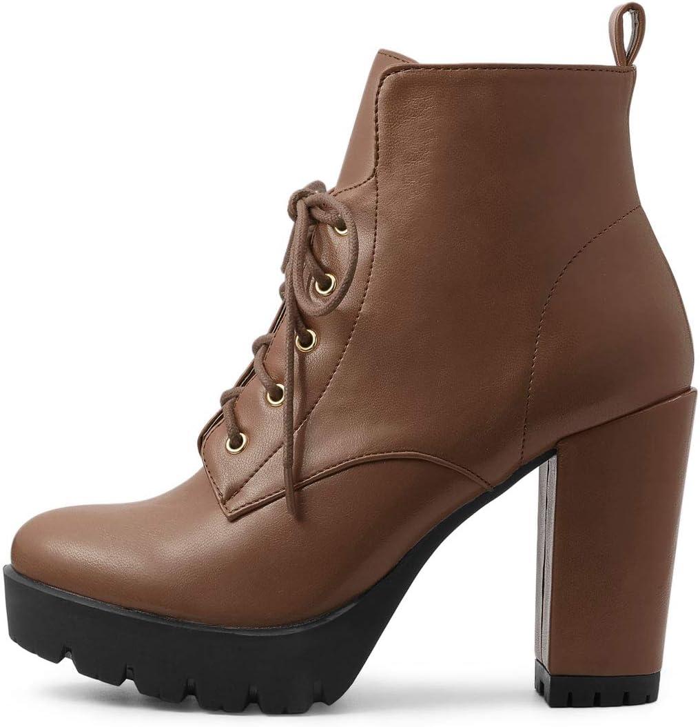 imageAllegra K Womens Round Toe Chunky Heel Lace Up Platform BootsBrown