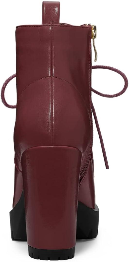 imageAllegra K Womens Round Toe Chunky Heel Lace Up Platform BootsBurgundy