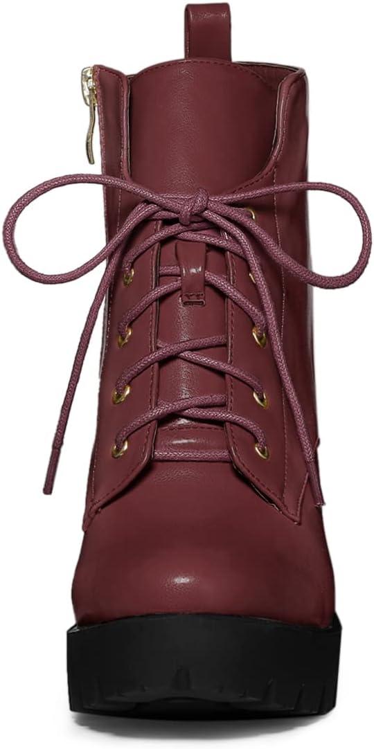 imageAllegra K Womens Round Toe Chunky Heel Lace Up Platform BootsBurgundy