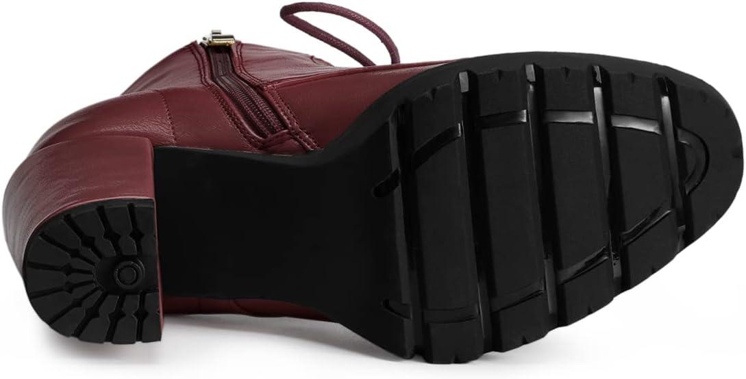 imageAllegra K Womens Round Toe Chunky Heel Lace Up Platform BootsBurgundy