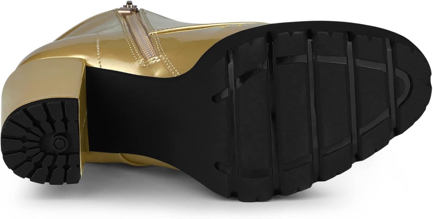 imageAllegra K Womens Round Toe Chunky Heel Lace Up Platform BootsGold