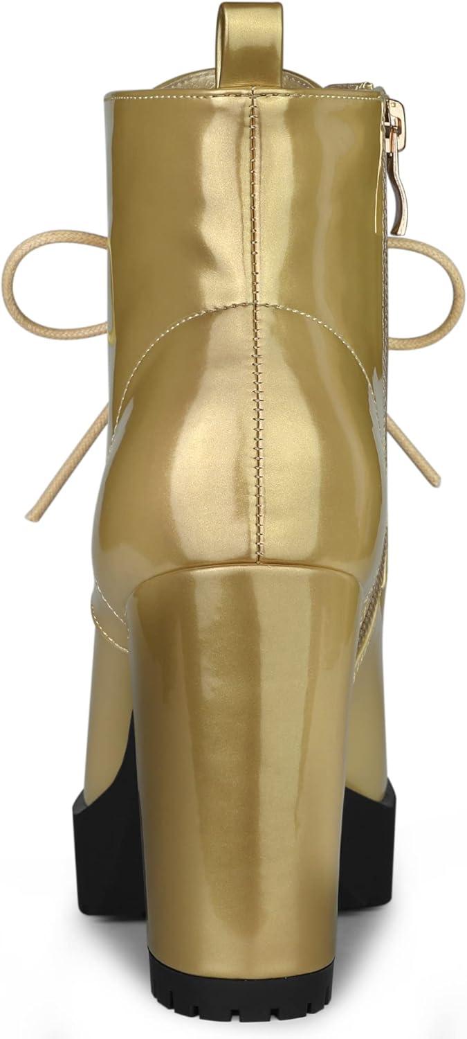 imageAllegra K Womens Round Toe Chunky Heel Lace Up Platform BootsGold