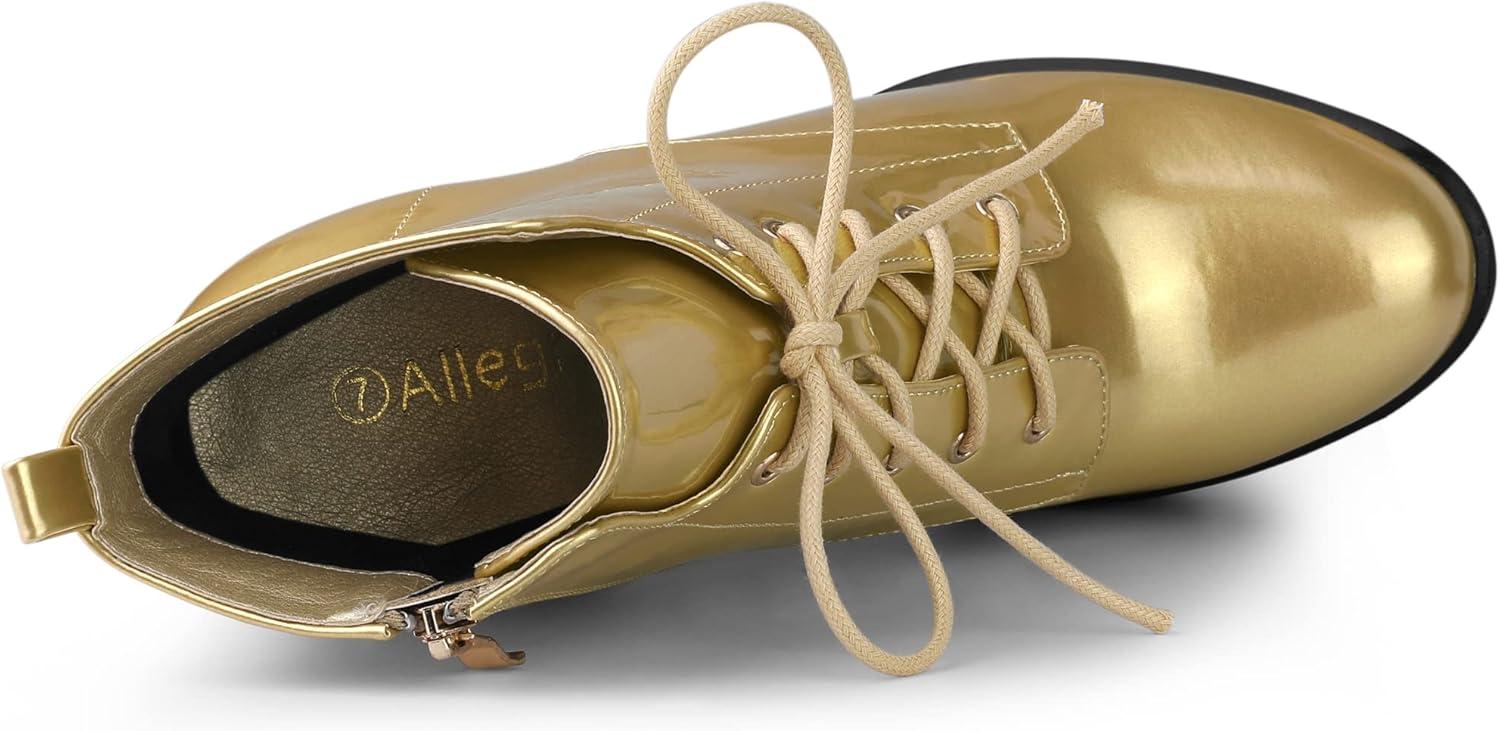 imageAllegra K Womens Round Toe Chunky Heel Lace Up Platform BootsGold