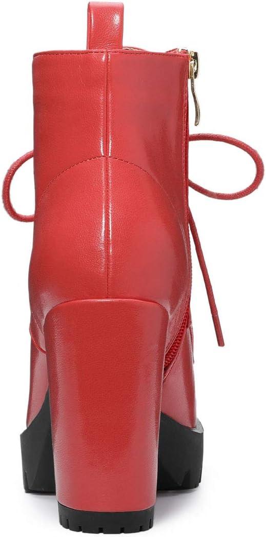 imageAllegra K Womens Round Toe Chunky Heel Lace Up Platform BootsRed