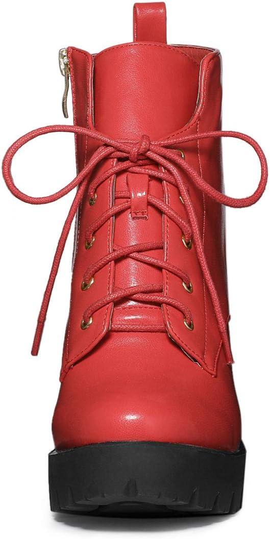 imageAllegra K Womens Round Toe Chunky Heel Lace Up Platform BootsRed