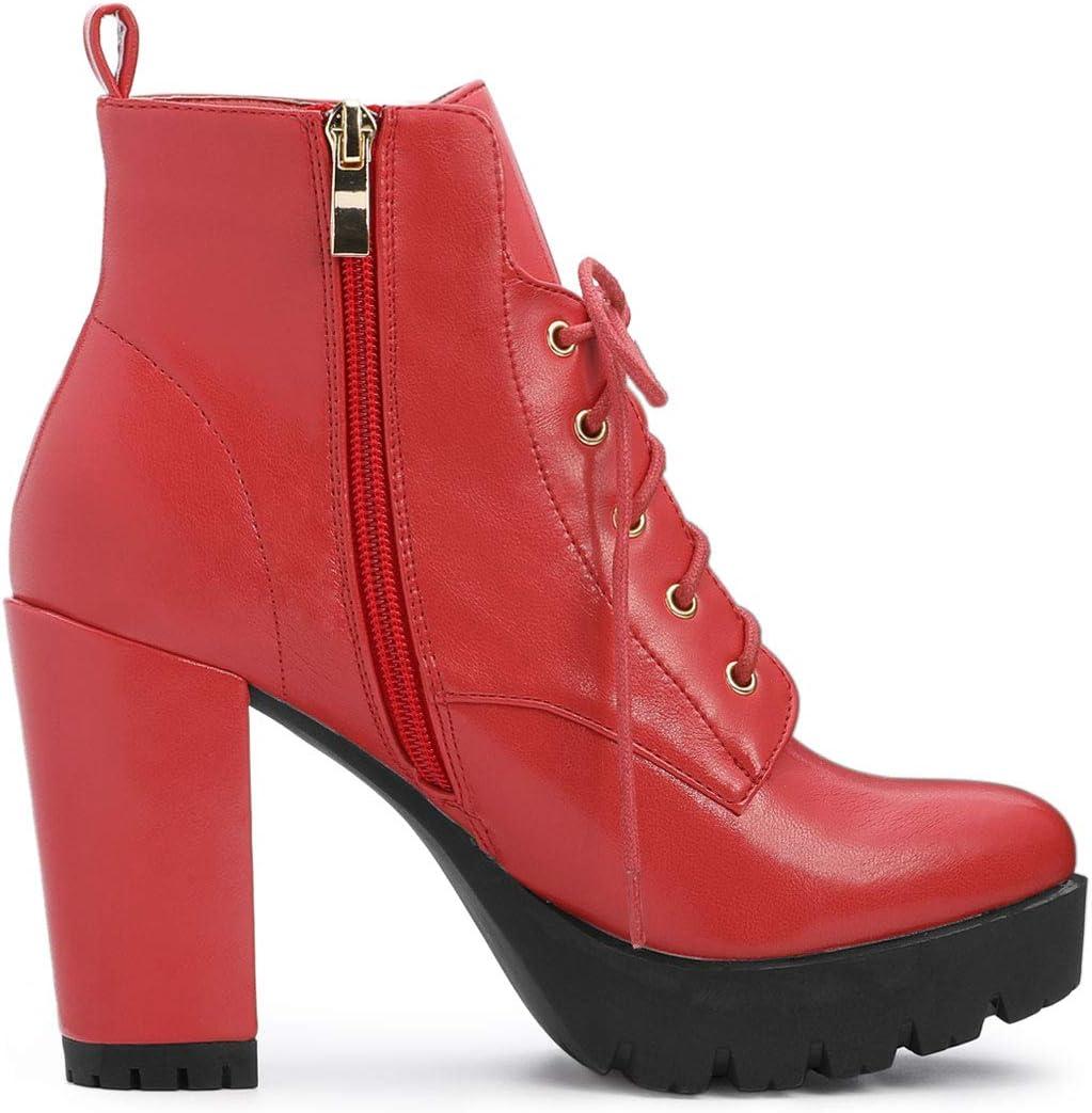 imageAllegra K Womens Round Toe Chunky Heel Lace Up Platform BootsRed