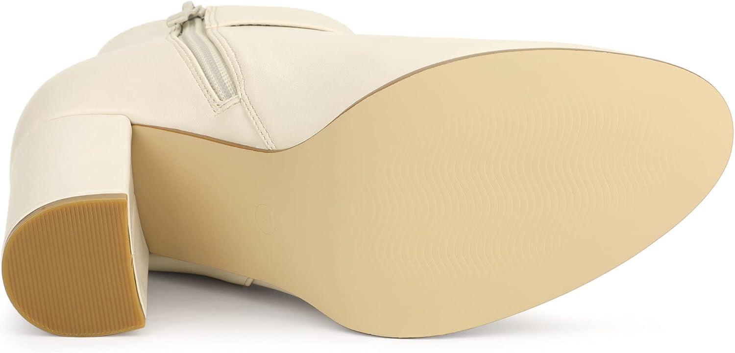 imageAllegra K Womens Round Toe Circle Buckle Chunky Heels Ankle BootsBeige