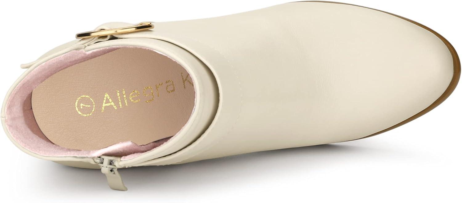 imageAllegra K Womens Round Toe Circle Buckle Chunky Heels Ankle BootsBeige