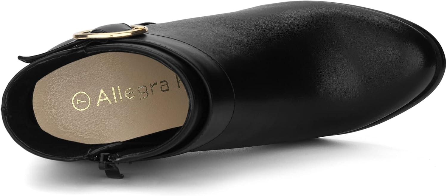 imageAllegra K Womens Round Toe Circle Buckle Chunky Heels Ankle BootsBlack