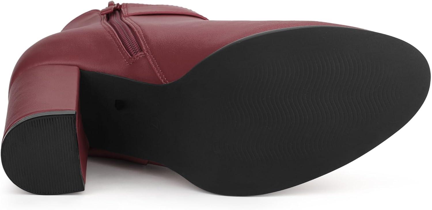 imageAllegra K Womens Round Toe Circle Buckle Chunky Heels Ankle BootsBurgundy
