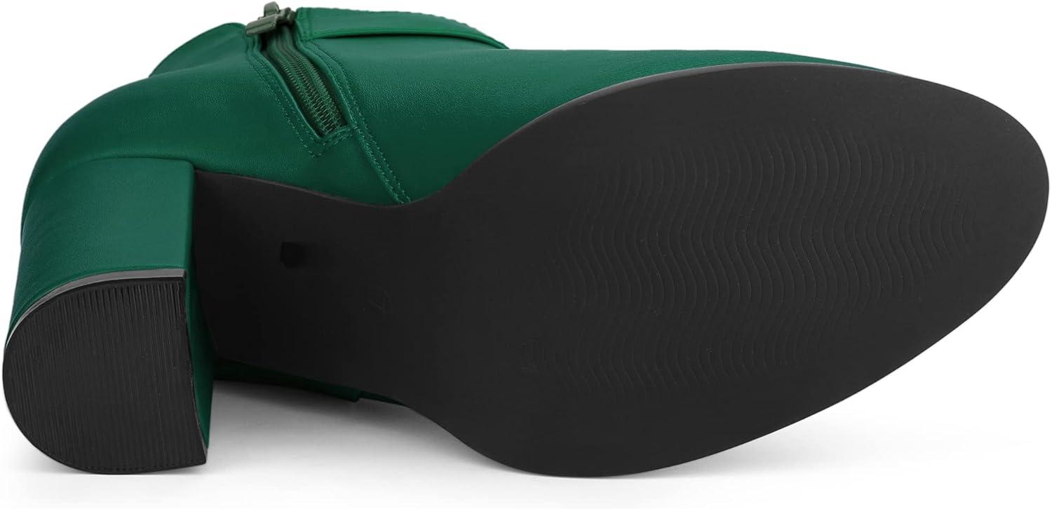 imageAllegra K Womens Round Toe Circle Buckle Chunky Heels Ankle BootsGreen