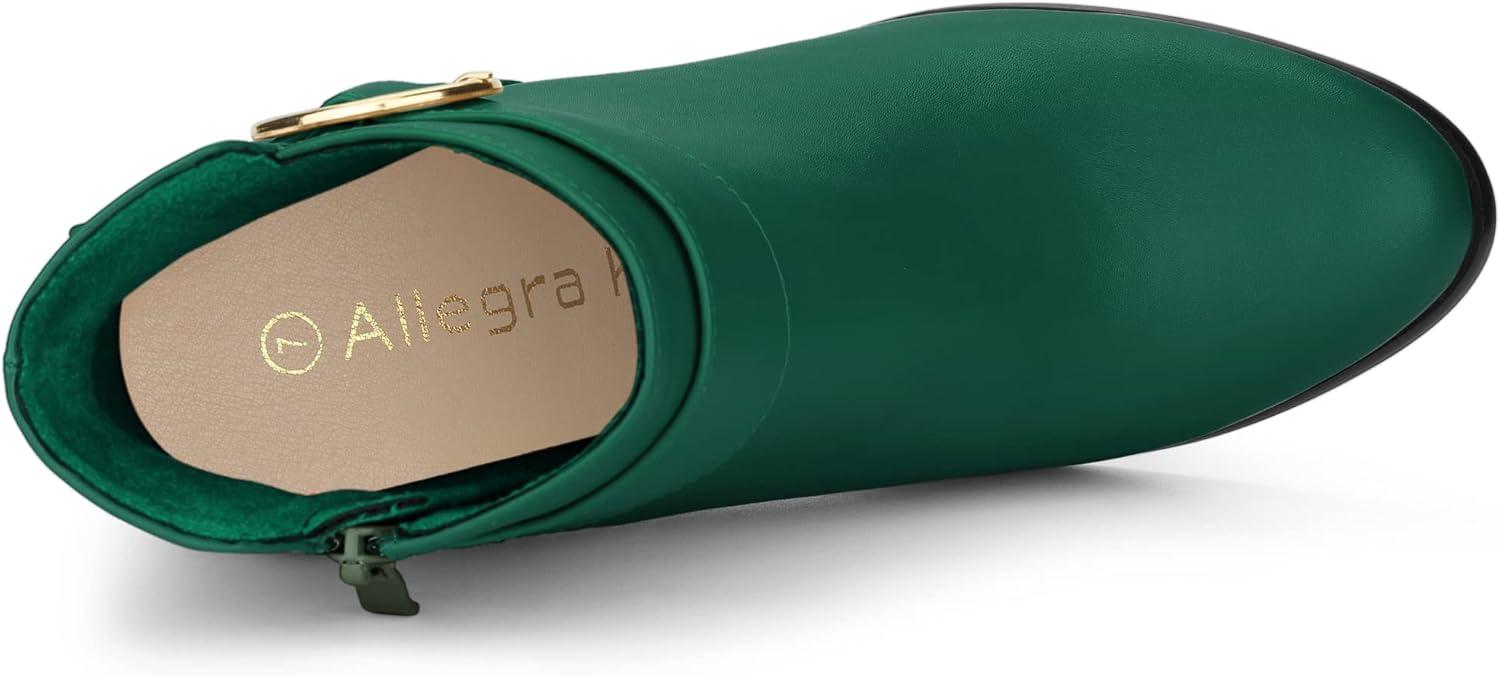 imageAllegra K Womens Round Toe Circle Buckle Chunky Heels Ankle BootsGreen