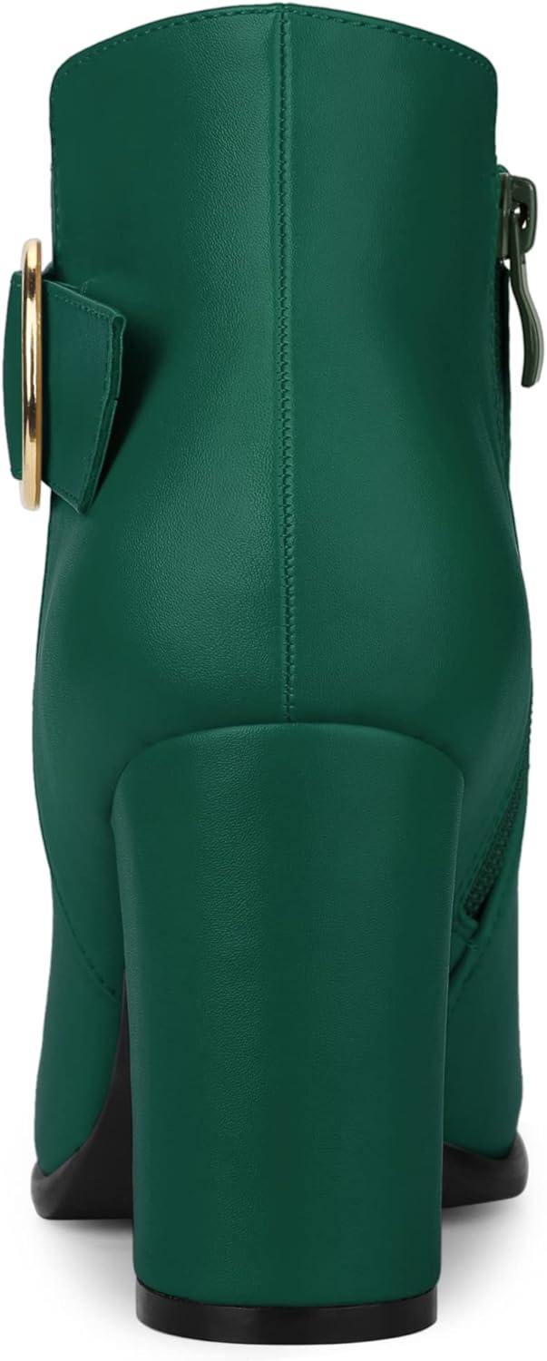 imageAllegra K Womens Round Toe Circle Buckle Chunky Heels Ankle BootsGreen