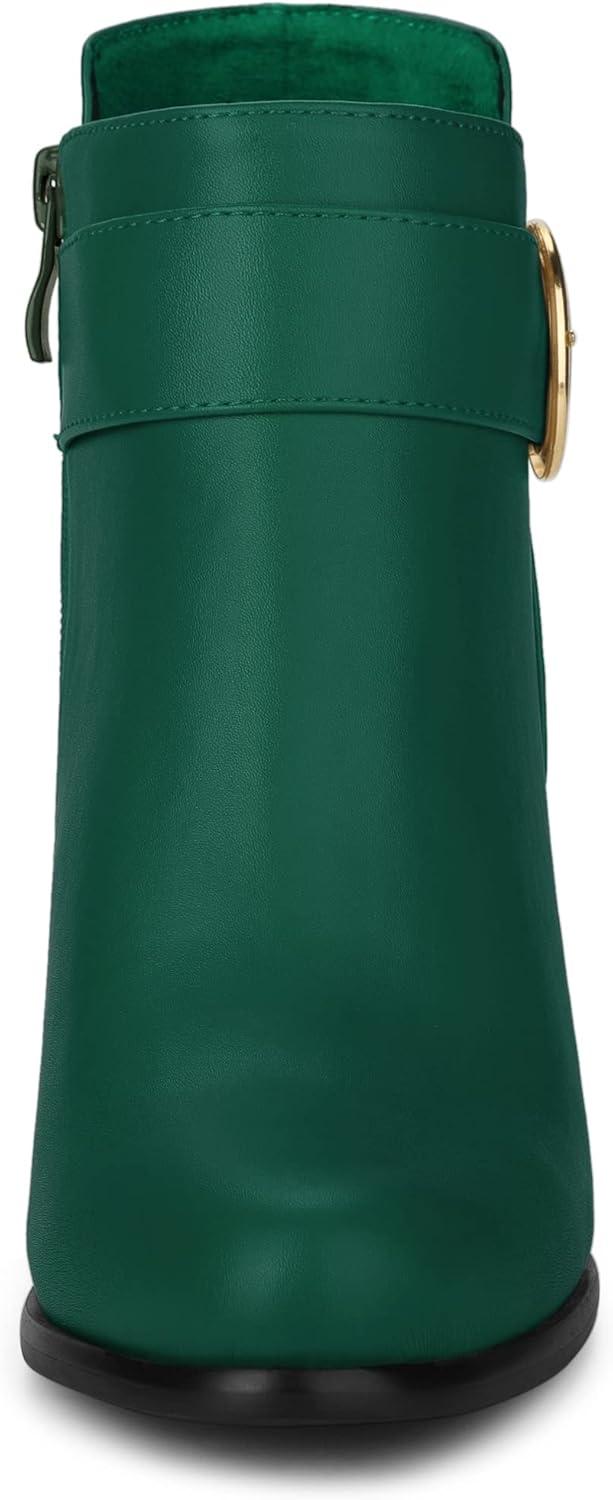 imageAllegra K Womens Round Toe Circle Buckle Chunky Heels Ankle BootsGreen