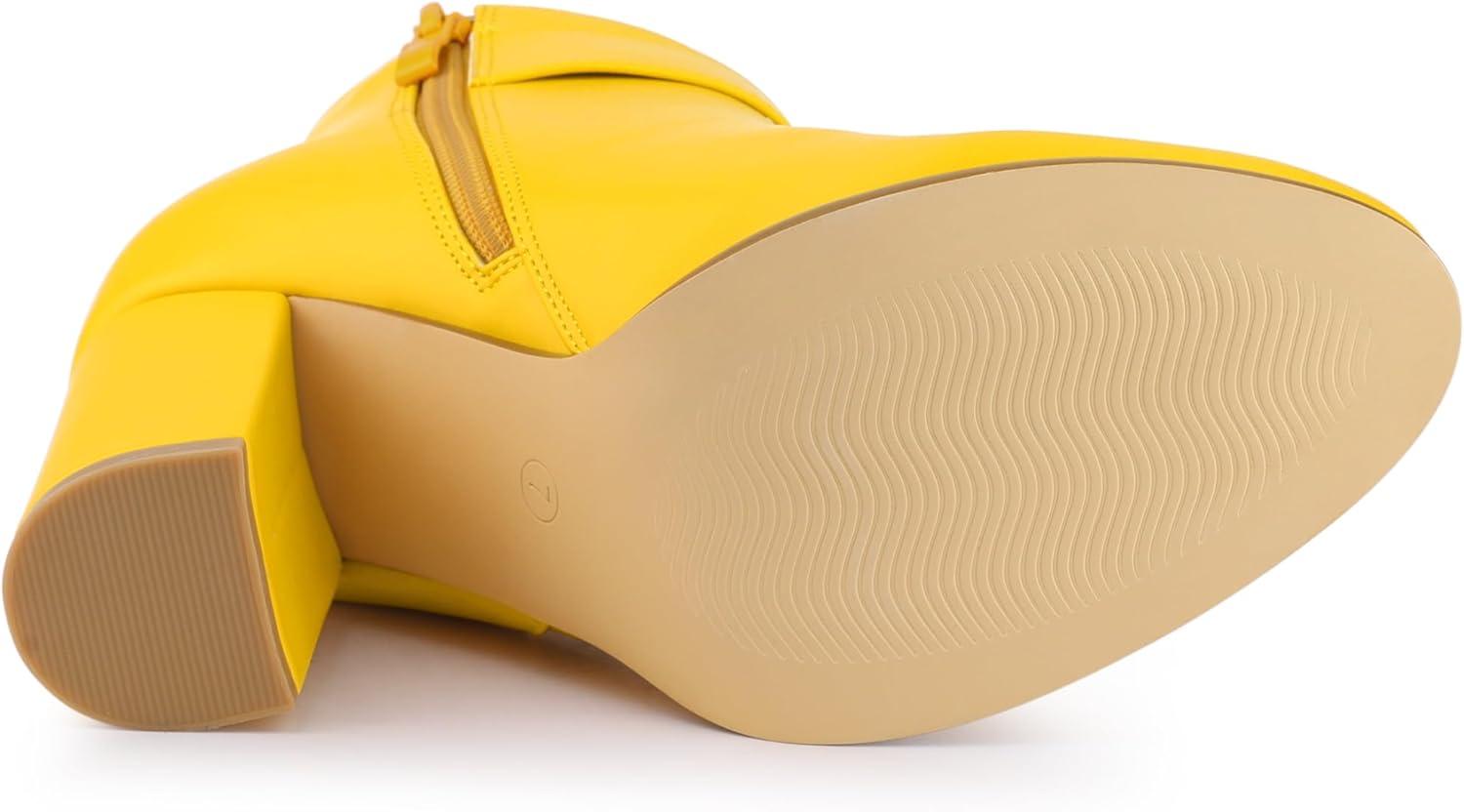 imageAllegra K Womens Round Toe Circle Buckle Chunky Heels Ankle BootsYellow