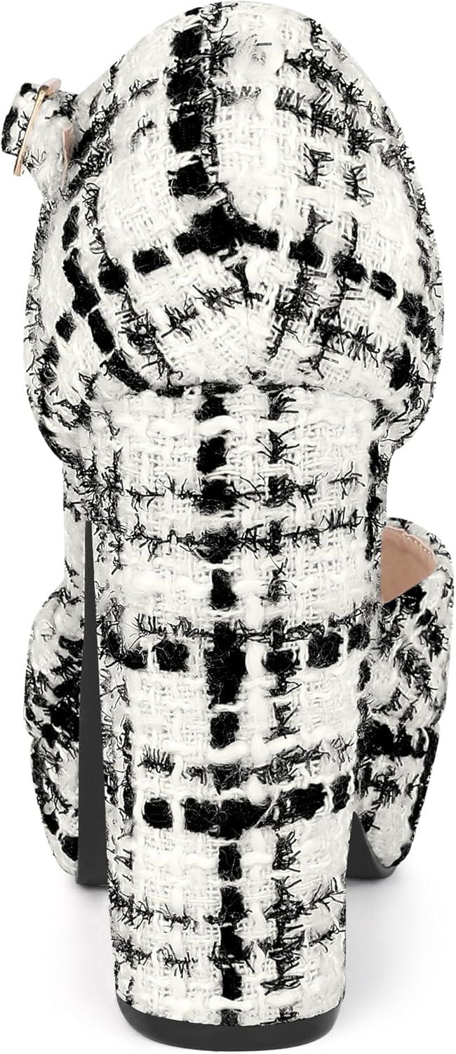 imageAllegra K Womens Round Toe Platform Tweed Chunky Heels PumpsBlack White