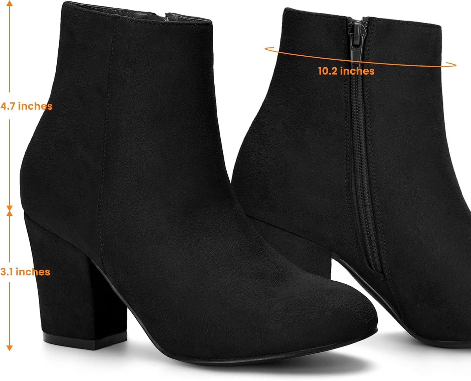 imageAllegra K Womens Round Toe Side Zip Chunky Heel Ankle BootsBlack