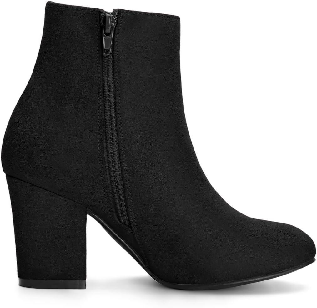 imageAllegra K Womens Round Toe Side Zip Chunky Heel Ankle BootsBlack