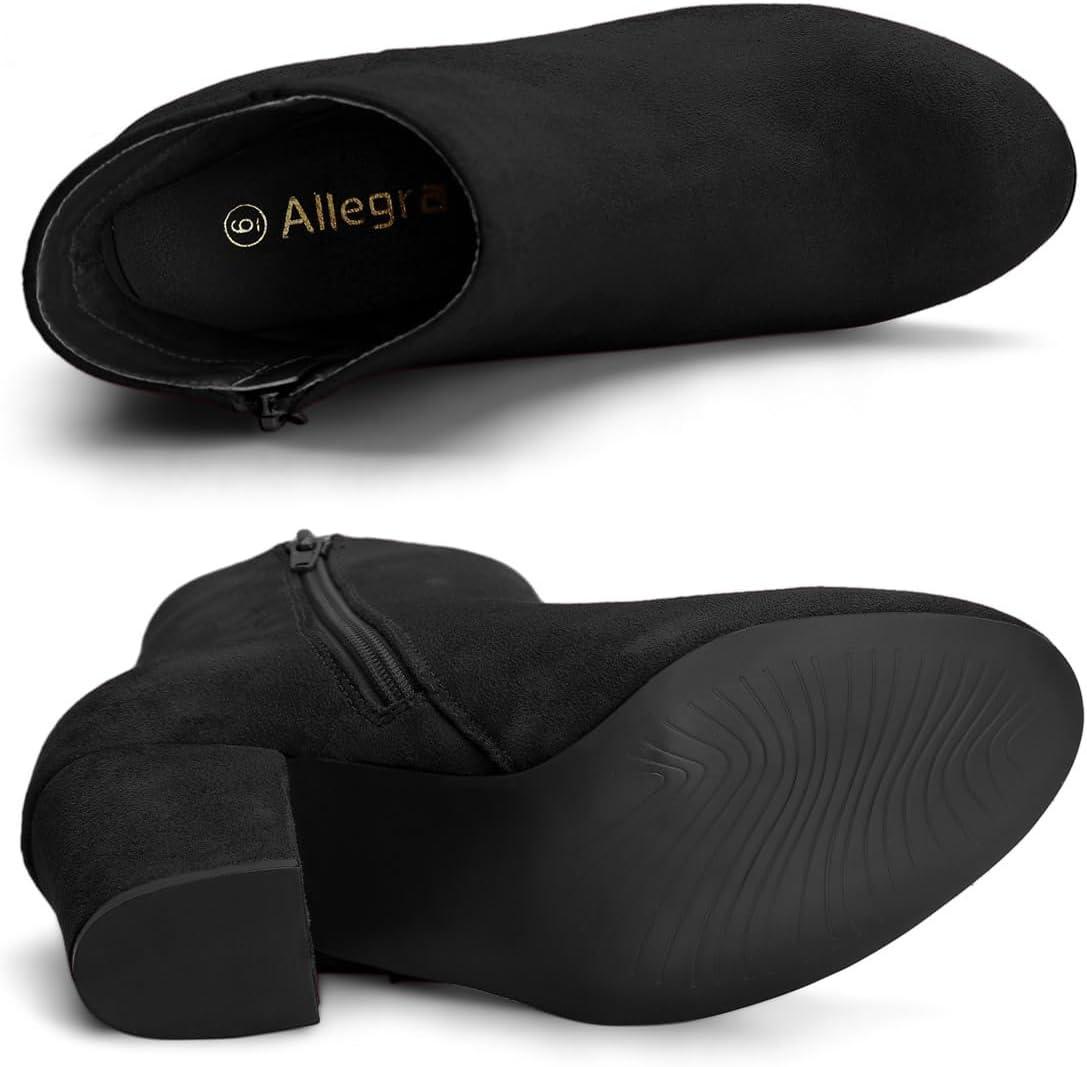 imageAllegra K Womens Round Toe Side Zip Chunky Heel Ankle BootsBlack