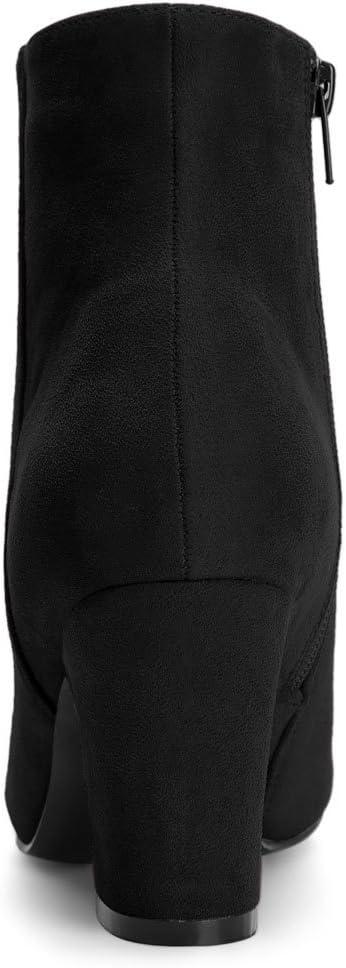 imageAllegra K Womens Round Toe Side Zip Chunky Heel Ankle BootsBlack
