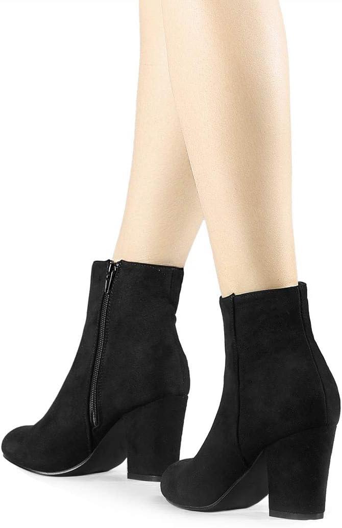 imageAllegra K Womens Round Toe Side Zip Chunky Heel Ankle BootsBlack