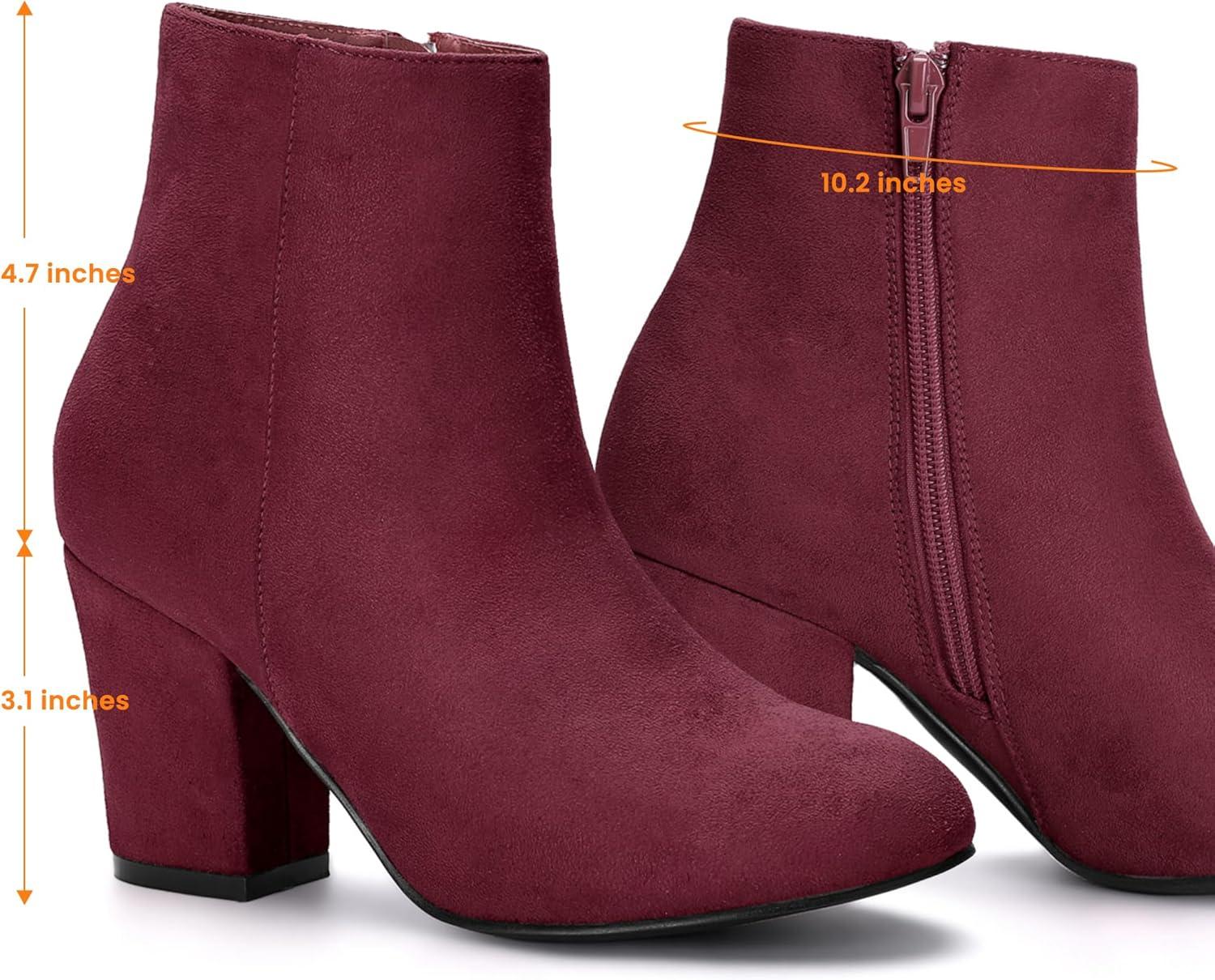 imageAllegra K Womens Round Toe Side Zip Chunky Heel Ankle BootsBurgundy