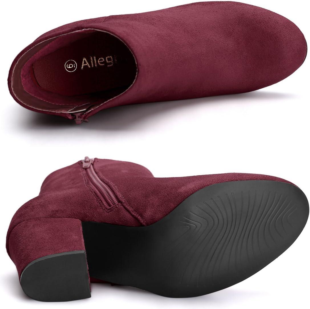 imageAllegra K Womens Round Toe Side Zip Chunky Heel Ankle BootsBurgundy