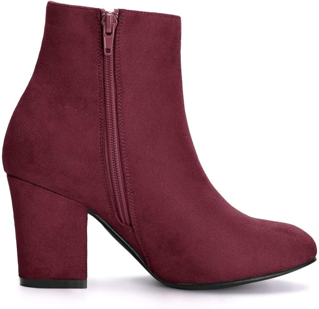 imageAllegra K Womens Round Toe Side Zip Chunky Heel Ankle BootsBurgundy