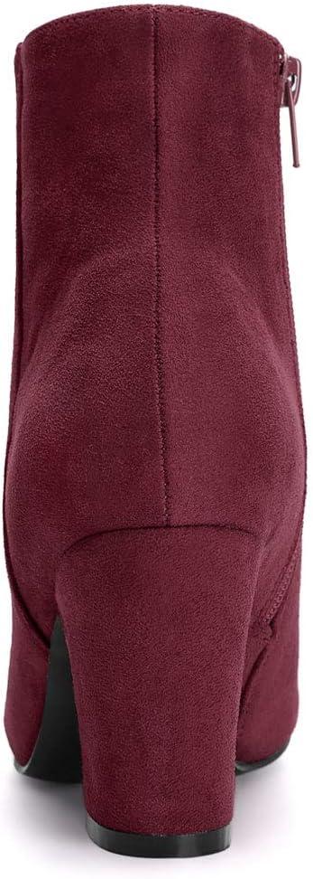 imageAllegra K Womens Round Toe Side Zip Chunky Heel Ankle BootsBurgundy
