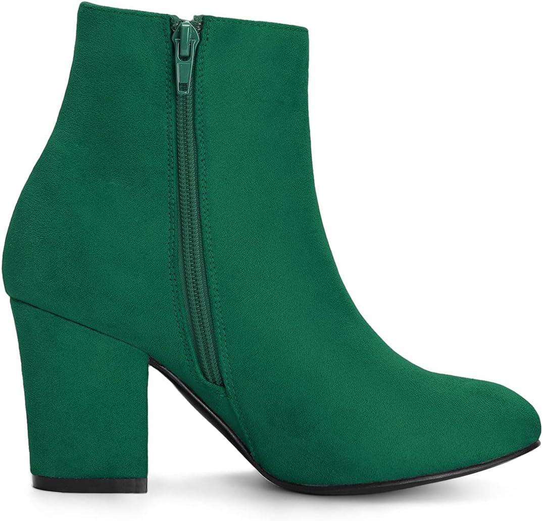imageAllegra K Womens Round Toe Side Zip Chunky Heel Ankle BootsEmerald Green