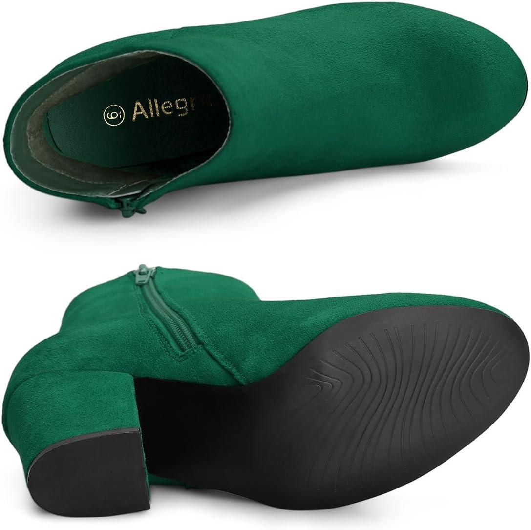 imageAllegra K Womens Round Toe Side Zip Chunky Heel Ankle BootsEmerald Green