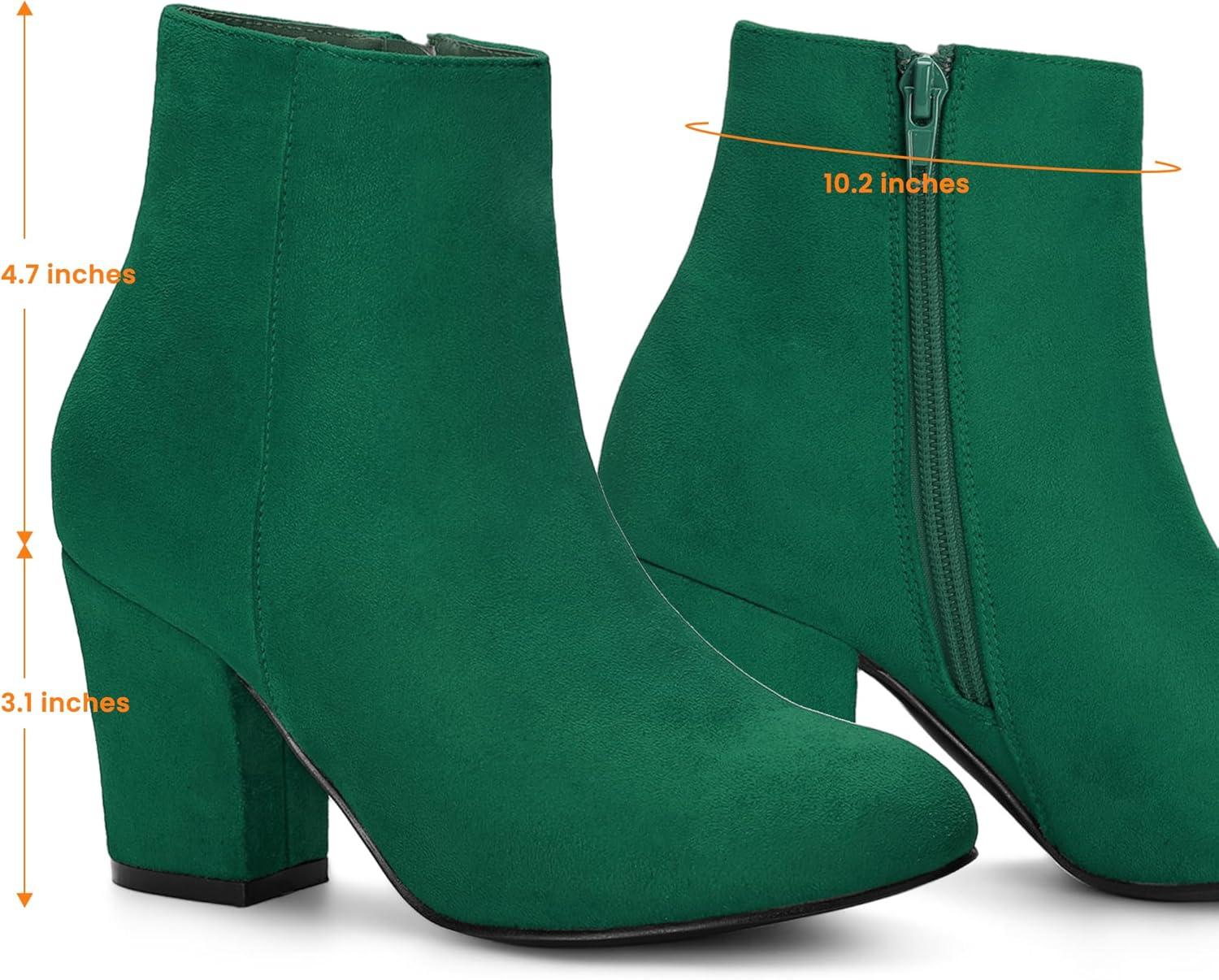 imageAllegra K Womens Round Toe Side Zip Chunky Heel Ankle BootsEmerald Green