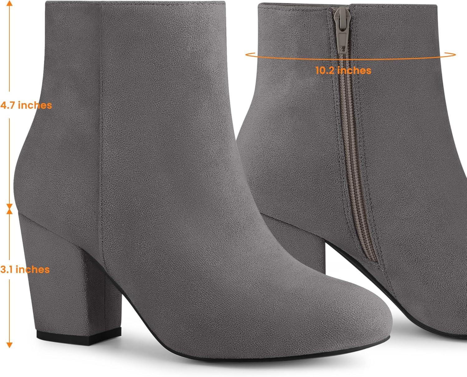 imageAllegra K Womens Round Toe Side Zip Chunky Heel Ankle BootsGrey