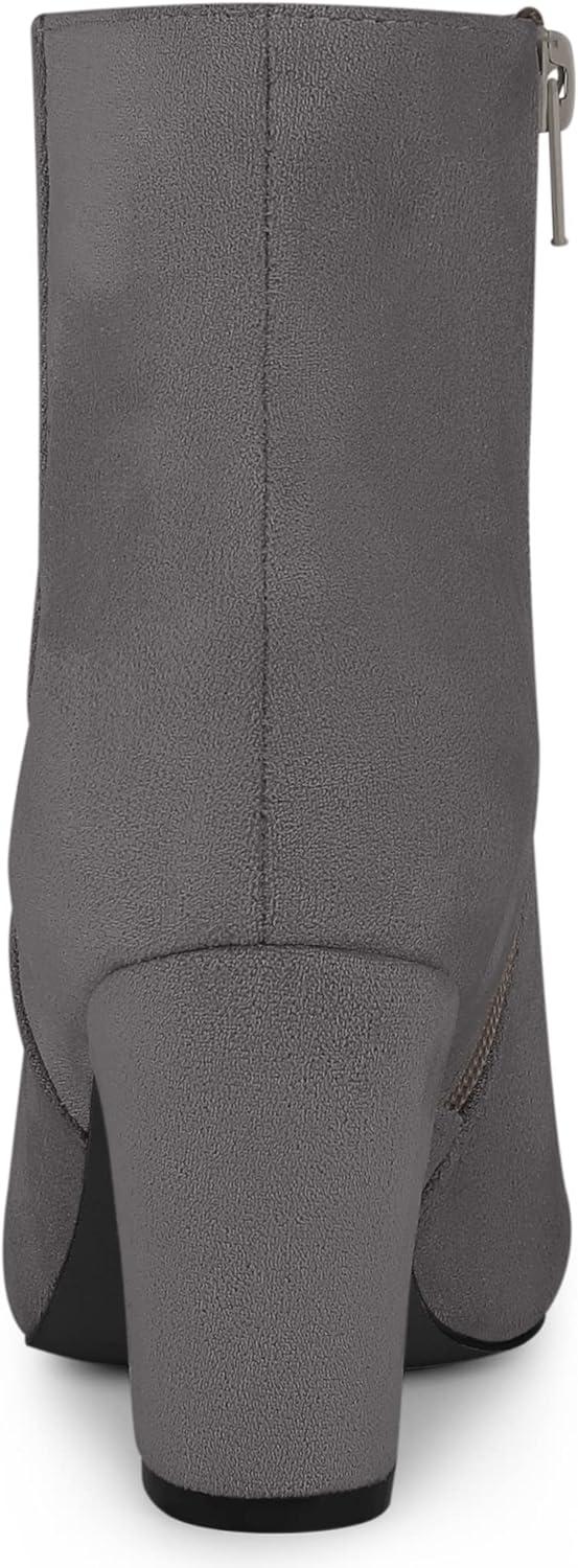 imageAllegra K Womens Round Toe Side Zip Chunky Heel Ankle BootsGrey