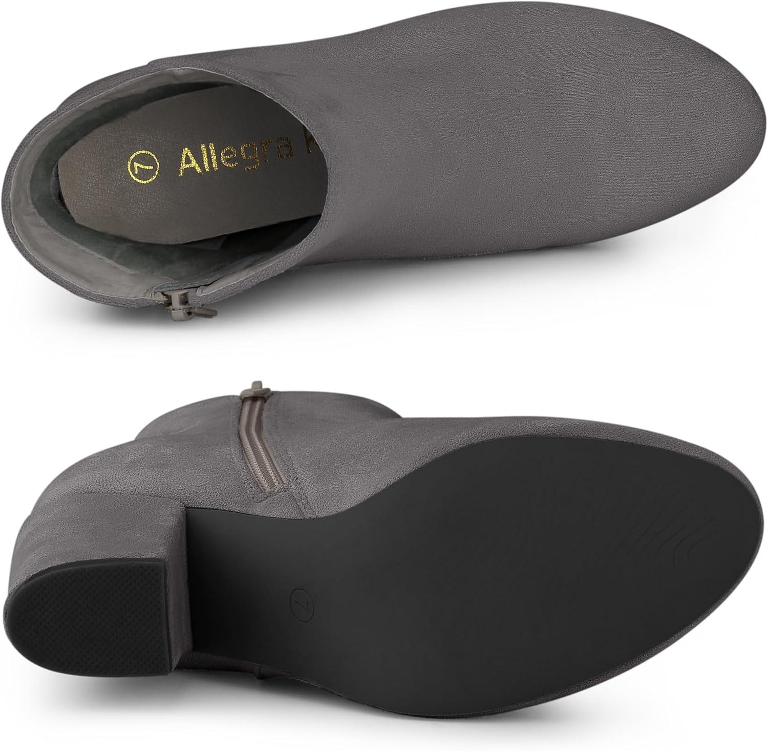 imageAllegra K Womens Round Toe Side Zip Chunky Heel Ankle BootsGrey