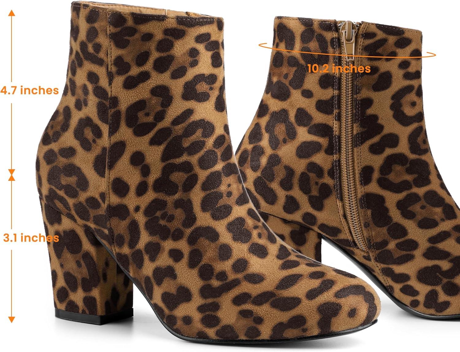 imageAllegra K Womens Round Toe Side Zip Chunky Heel Ankle BootsLeopard