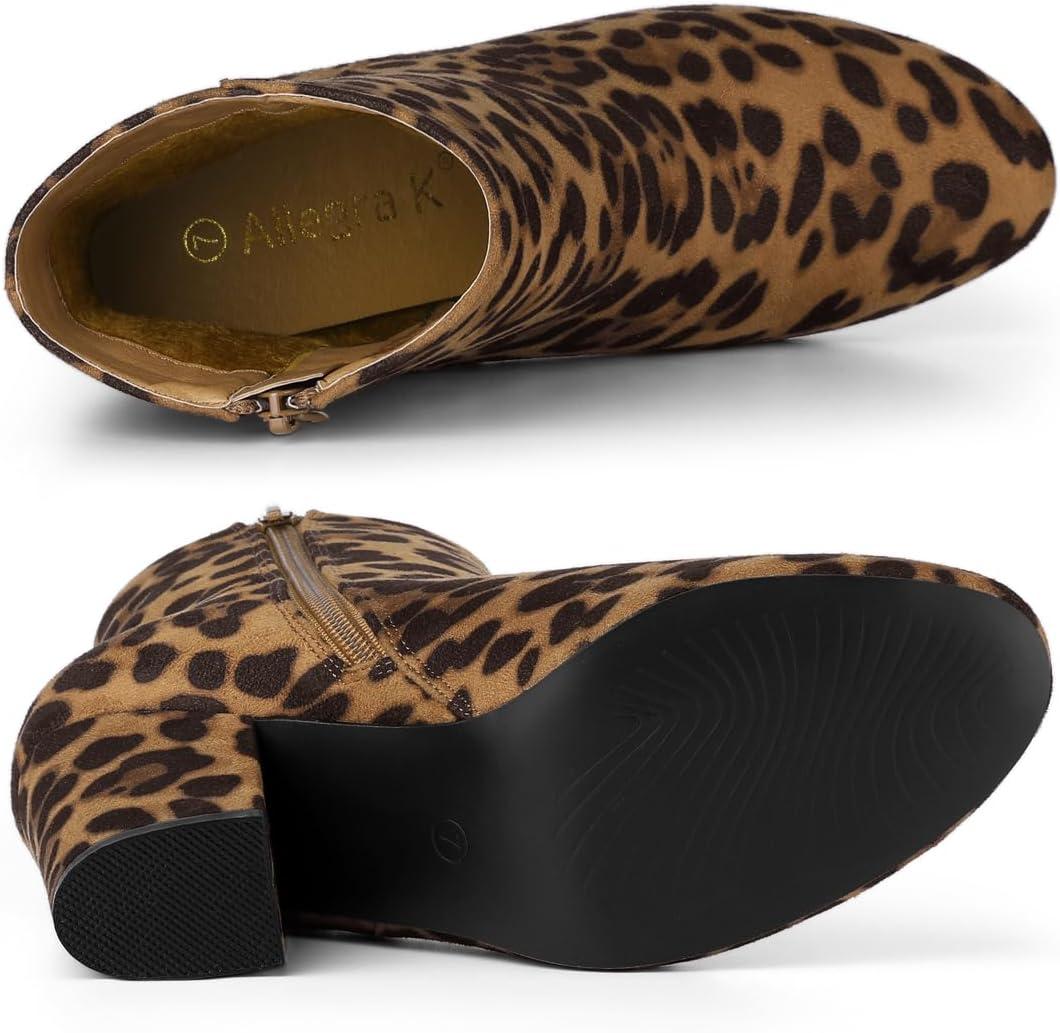 imageAllegra K Womens Round Toe Side Zip Chunky Heel Ankle BootsLeopard