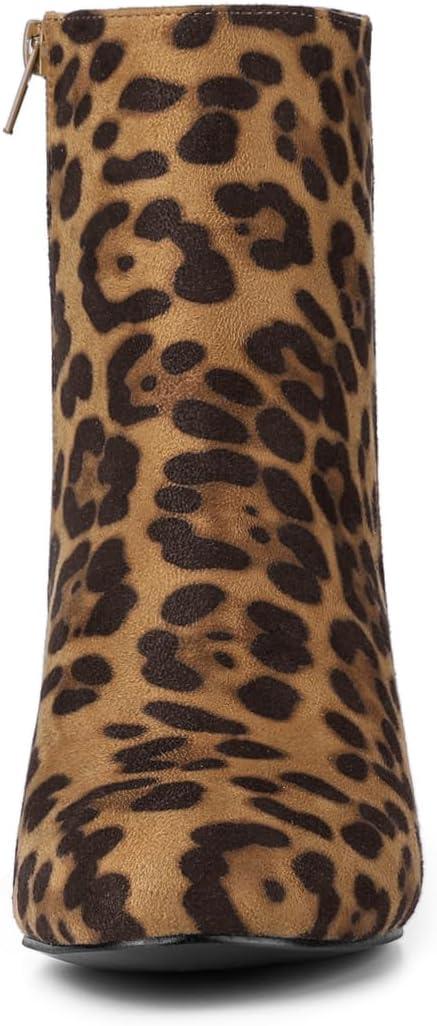 imageAllegra K Womens Round Toe Side Zip Chunky Heel Ankle BootsLeopard