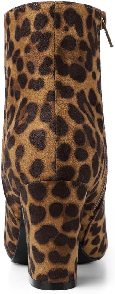 imageAllegra K Womens Round Toe Side Zip Chunky Heel Ankle BootsLeopard